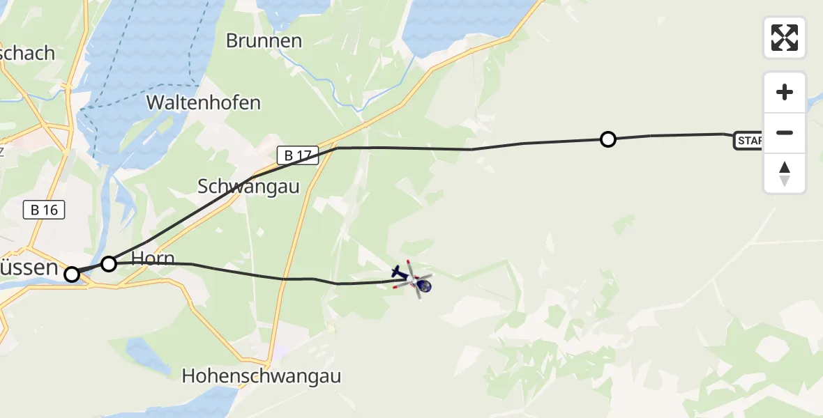 Flugroute Polizeihubschrauber Halblech - Schwangau, 15 August 2026, 15:52