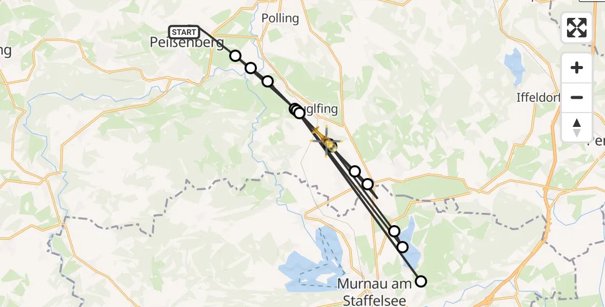 Flugroute Rettungshubschrauber Peißenberg - Huglfing, 15 August 2026, 15:58
