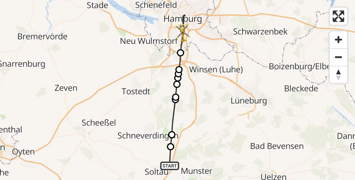 Flugroute Rettungshubschrauber Soltau - Hamburg, 15 August 2026, 16:03