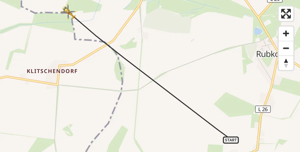 Flugroute Rettungshubschrauber Rubkow - Klein Bünzow, 15 August 2026, 16:04
