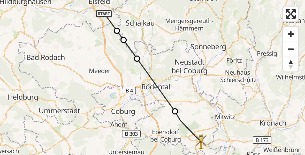 Flugroute Rettungshubschrauber Eisfeld - Sonnefeld, 15 August 2026, 16:06