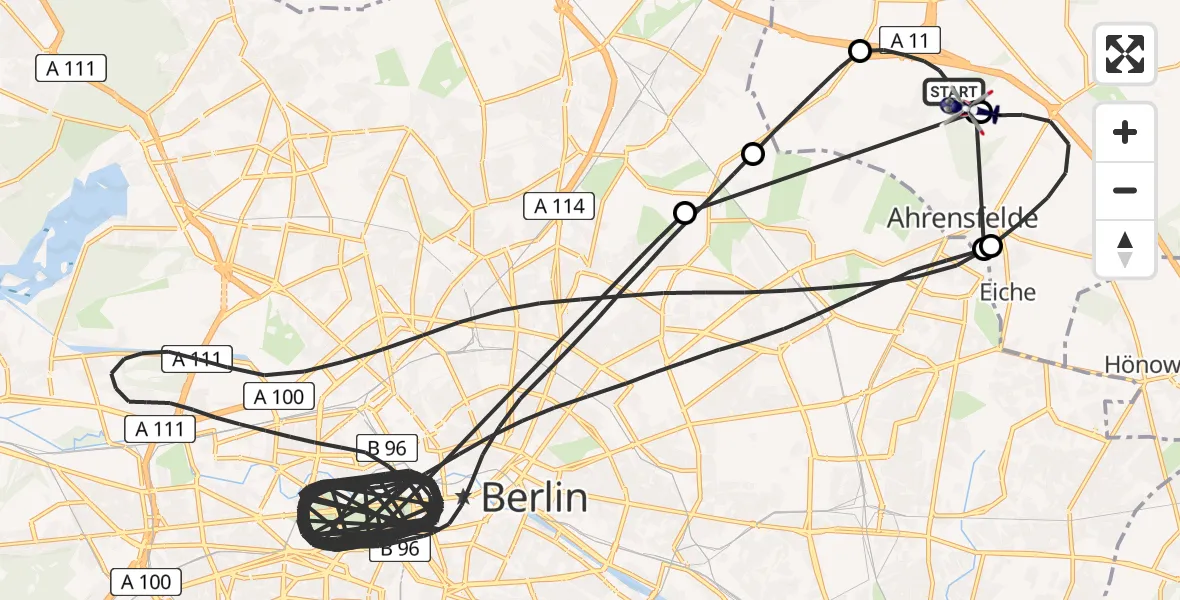 Flugroute Polizeihubschrauber Panketal - Ahrensfelde Hubschrauberlandeplatz, 15 August 2026, 16:11