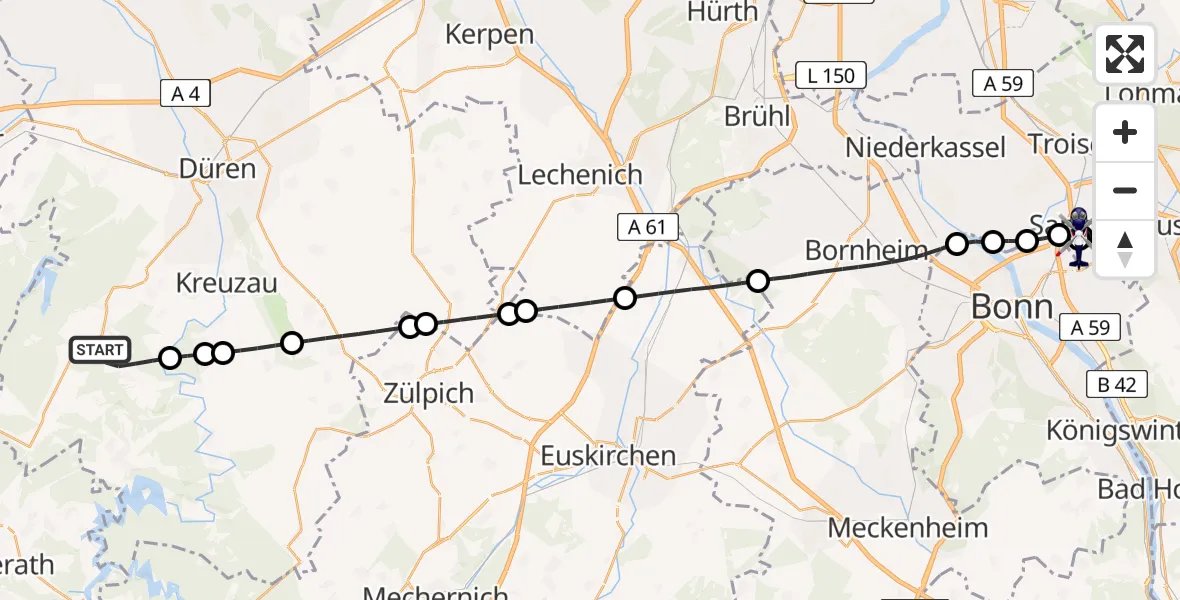 Flugroute Polizeihubschrauber Hürtgenwald - Sankt Augustin, 15 August 2026, 16:14
