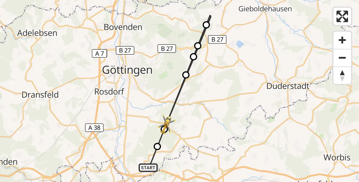 Flugroute Rettungshubschrauber Friedland - Gleichen, 15 August 2026, 16:17