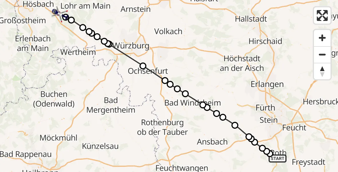 Flugroute Polizeihubschrauber Roth - Rothenbucher Forst, 15 August 2026, 16:17