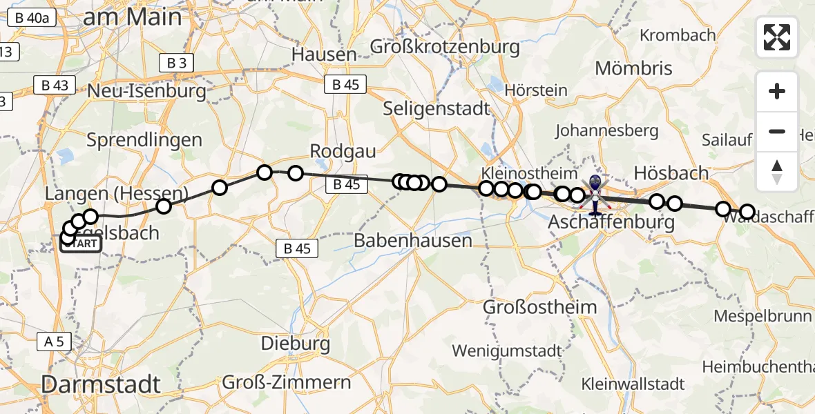 Flugroute Polizeihubschrauber Flughafen Frankfurt-Egelsbach - Aschaffenburg, 15 August 2026, 16:19