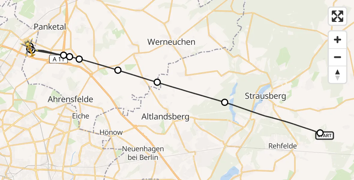 Flugroute Rettungshubschrauber Garzau-Garzin - Helios Clinic Berlin-Buch Hubschrauberlandeplatz, 15 August 2026, 16:20
