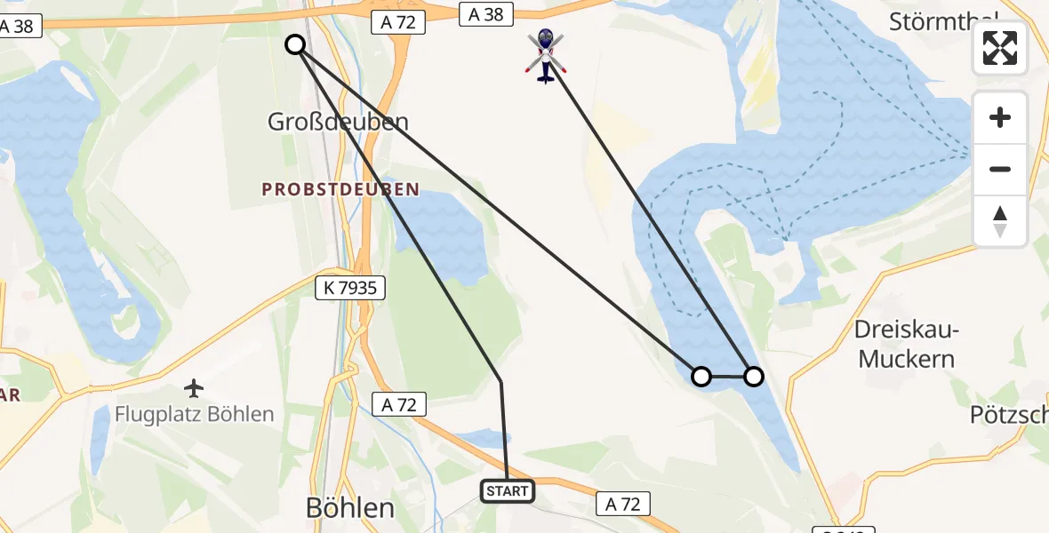Flugroute Polizeihubschrauber Rötha - Großpösna, 15 August 2026, 16:20