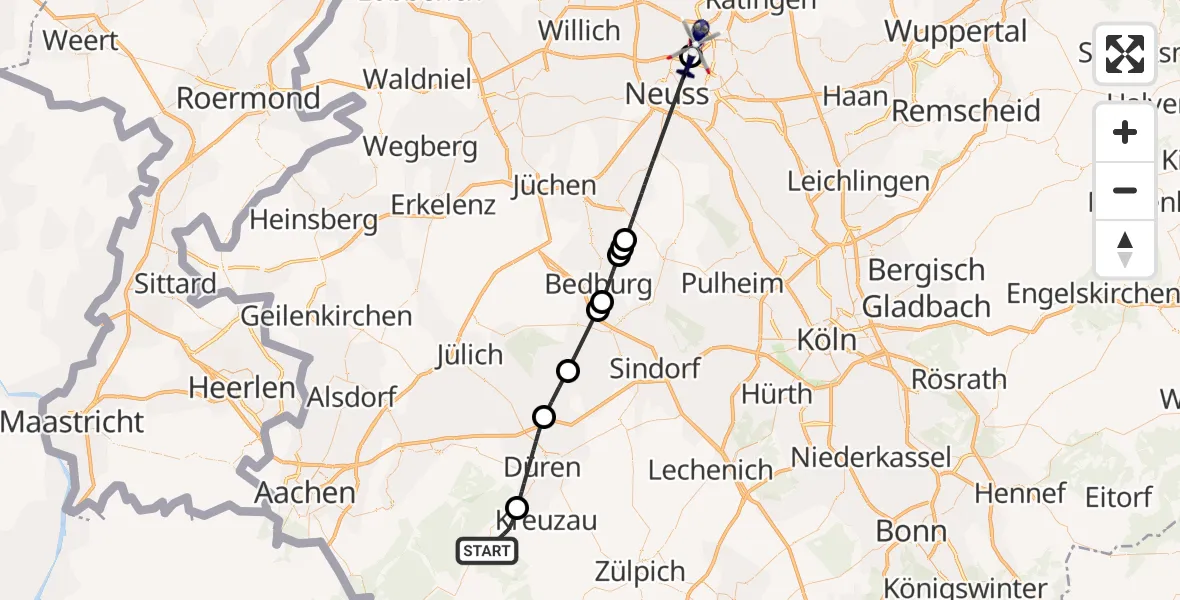 Flugroute Polizeihubschrauber Hürtgenwald - Düsseldorf, 15 August 2026, 16:26