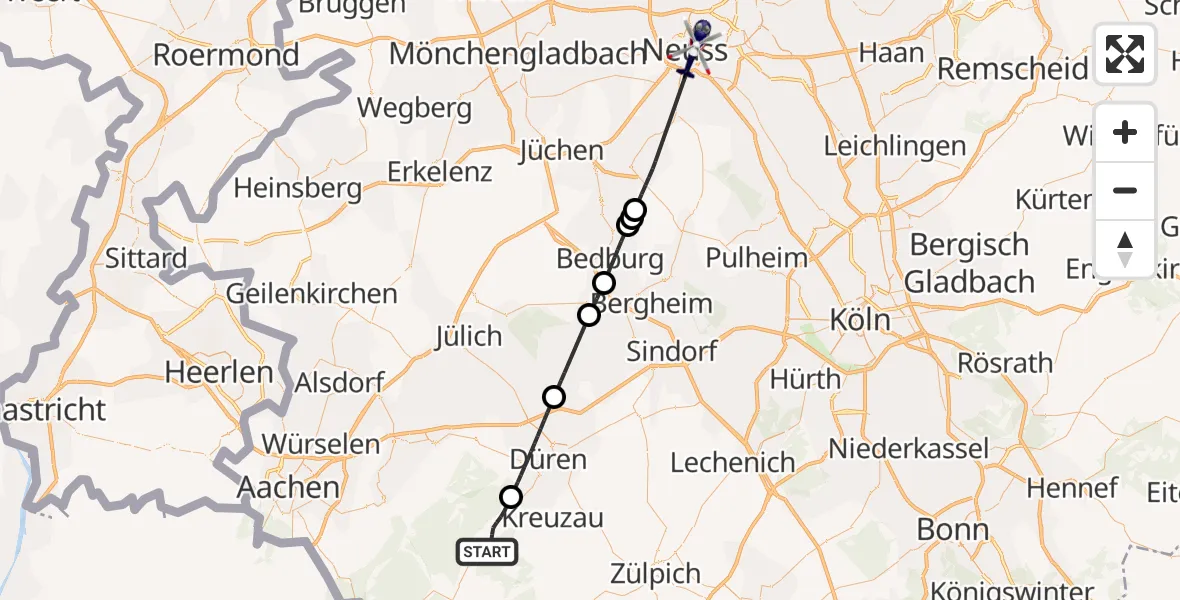 Flugroute Polizeihubschrauber Hürtgenwald - Neuss, 15 August 2026, 16:26