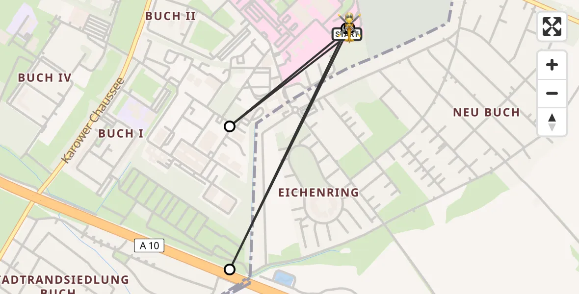 Flugroute Rettungshubschrauber Helios Clinic Berlin-Buch - Helios Clinic Berlin-Buch, 15 August 2026, 16:29
