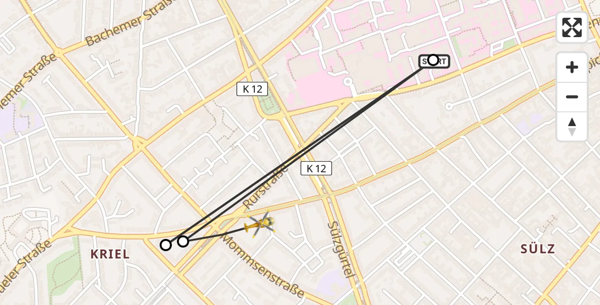 Flugroute Ambulanzhubschrauber Köln University Hospital - Köln, 15 August 2026, 16:30