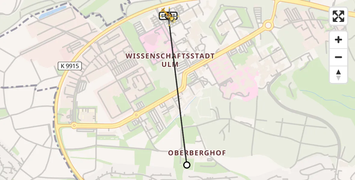 Flugroute Rettungshubschrauber Ulm Military Hospital Emergency - Ulm Military Hospital Emergency, 15 August 2026, 16:35