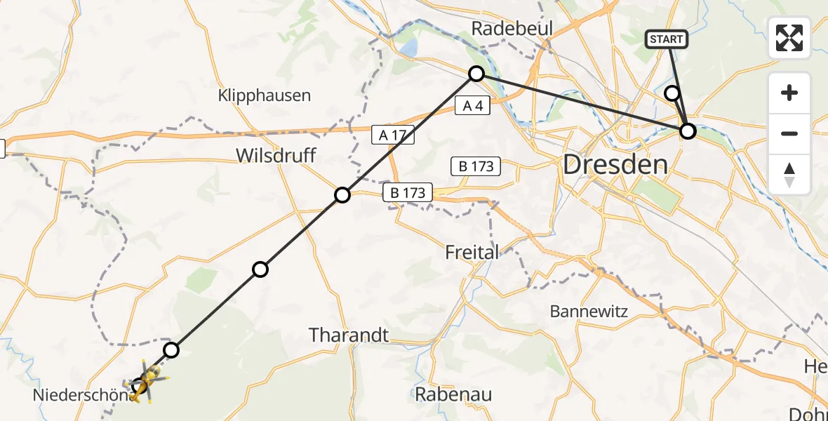 Flugroute Rettungshubschrauber Dresden - Tharandt, 15 August 2026, 16:35