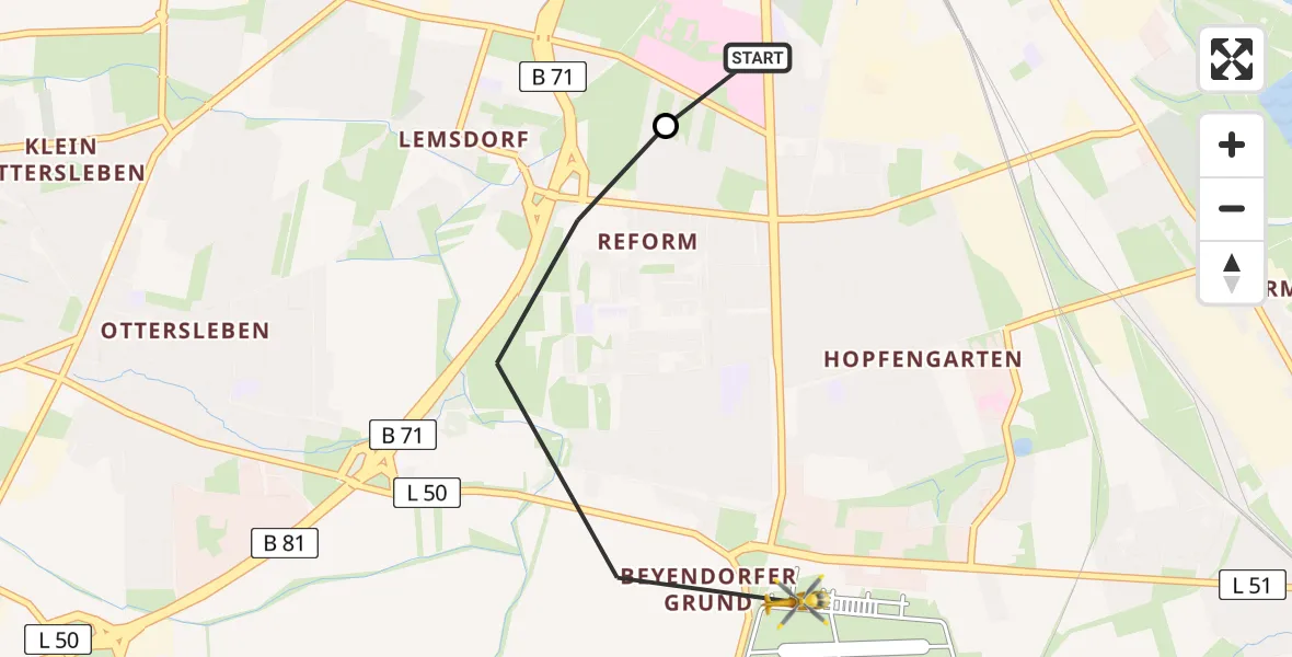 Flugroute Rettungshubschrauber Magdeburg University Hospital - Magdeburg City Flugplatz, 15 August 2026, 17:05