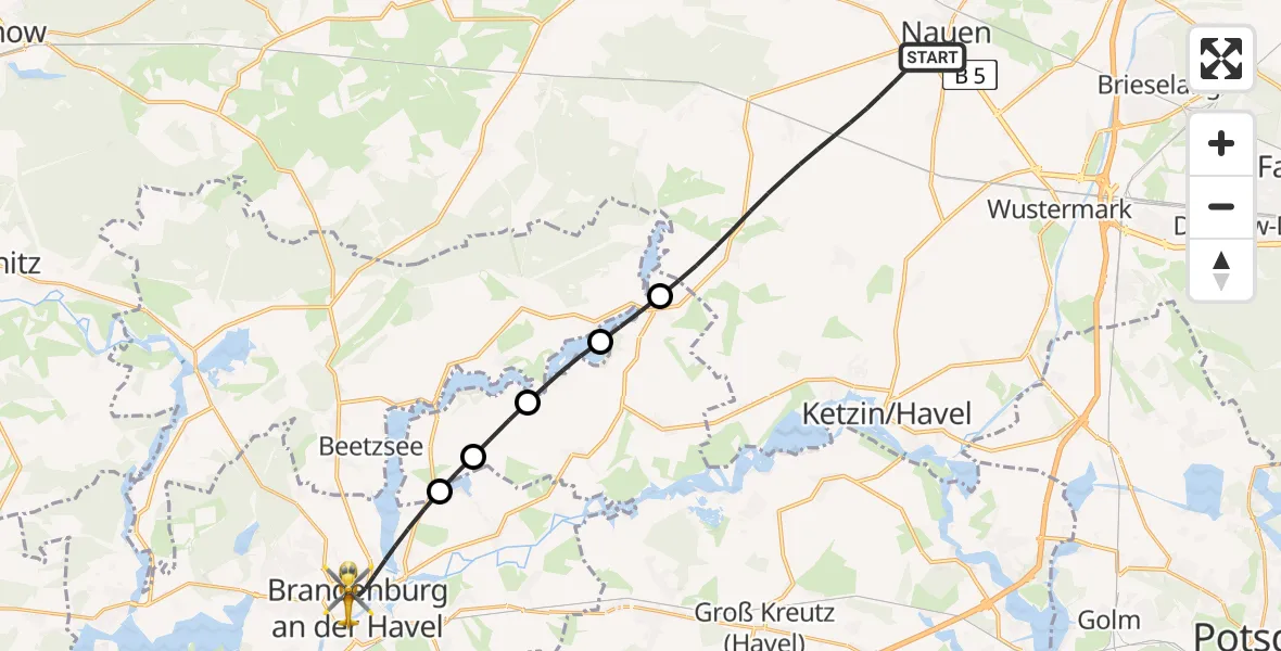 Flugroute Rettungshubschrauber Nauen - Brandenburg an der Havel, 15 August 2026, 17:11
