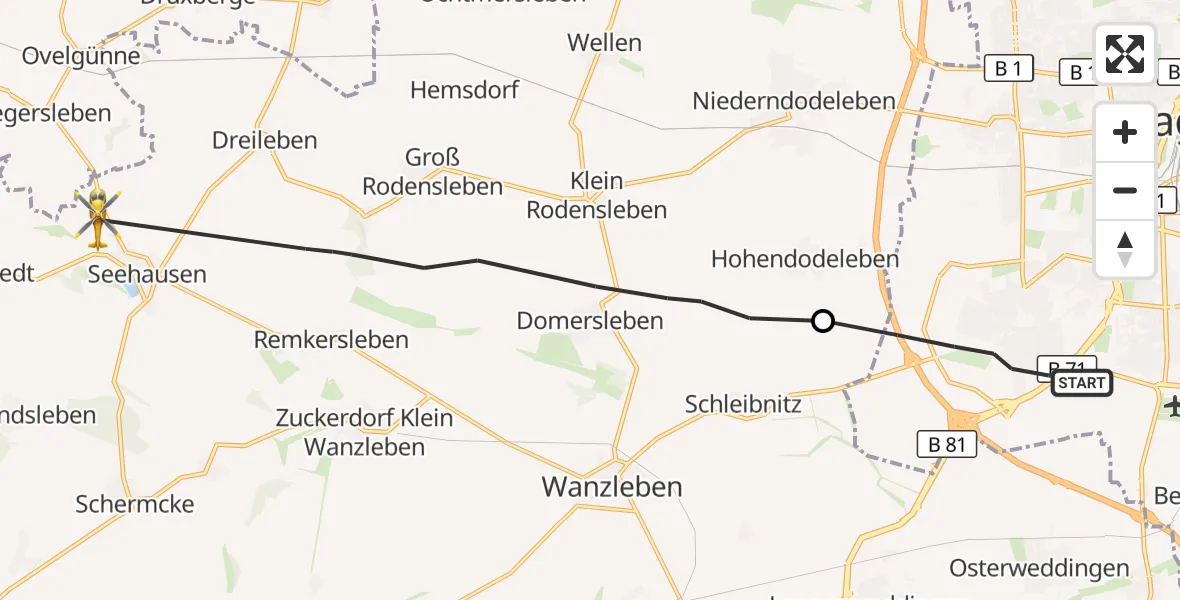 Flugroute Rettungshubschrauber Magdeburg - Wanzleben-Börde, 15 August 2026, 17:18