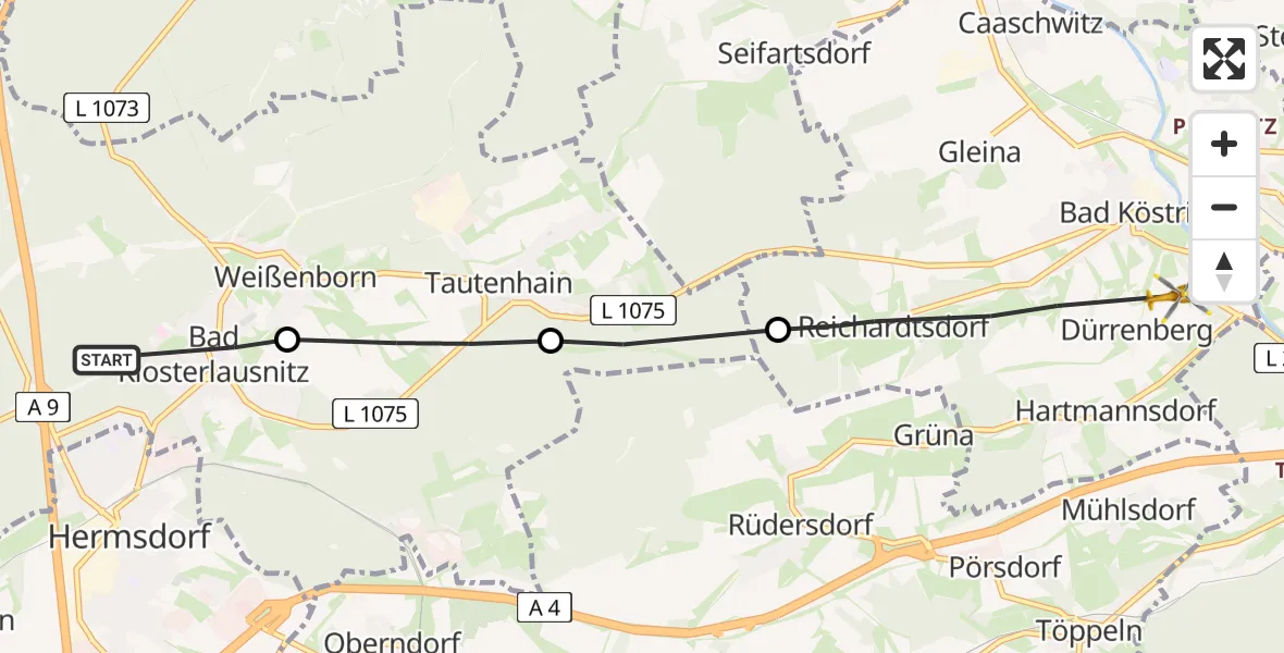 Flugroute Rettungshubschrauber Bad Klosterlausnitz - Bad Köstritz, 15 August 2026, 17:21