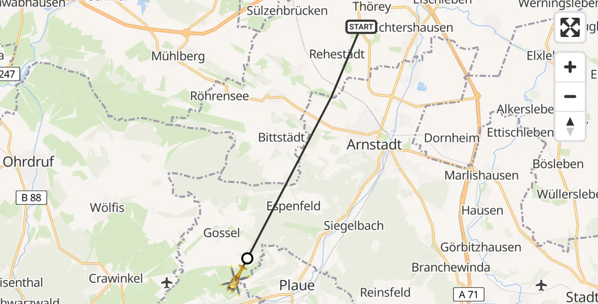 Flugroute Rettungshubschrauber Amt Wachsenburg - Geratal, 15 August 2026, 17:38