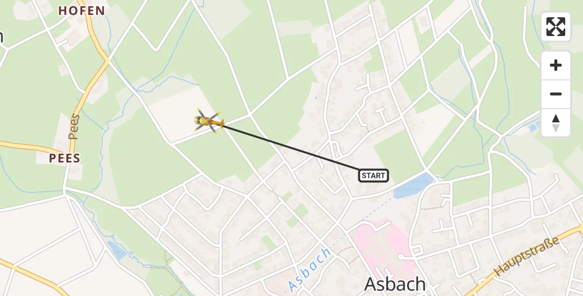 Flugroute Rettungshubschrauber DRK Kamillus Hospital Asbach - Asbach, 15 August 2026, 17:41