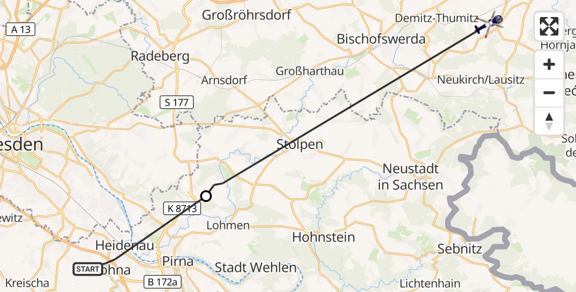 Flugroute Polizeihubschrauber Dohna - Doberschau-Gaußig, 15 August 2026, 18:06