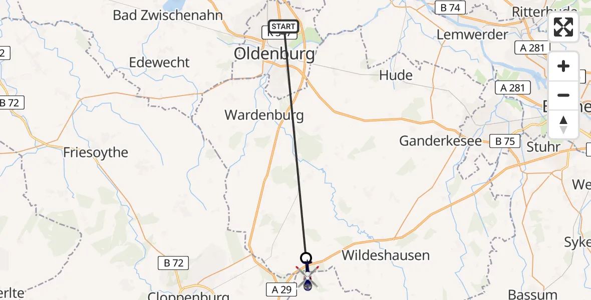 Flugroute Polizeihubschrauber Oldenburg (Oldb) - Visbek, 15 August 2026, 18:11