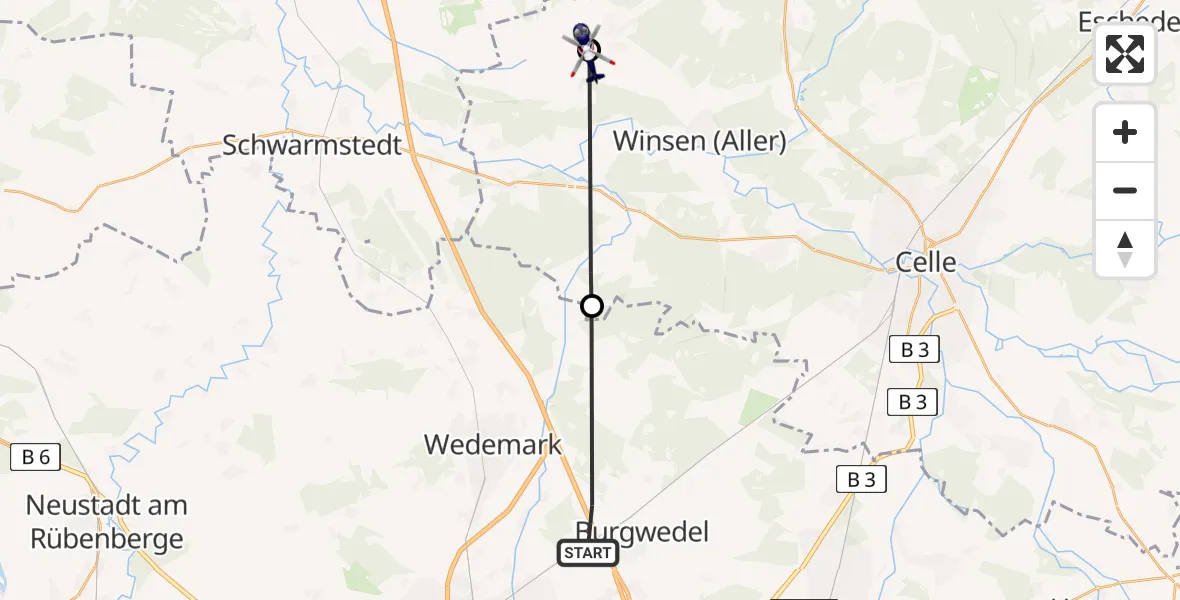 Flugroute Polizeihubschrauber Burgwedel - Winsen (Aller), 15 August 2026, 18:19