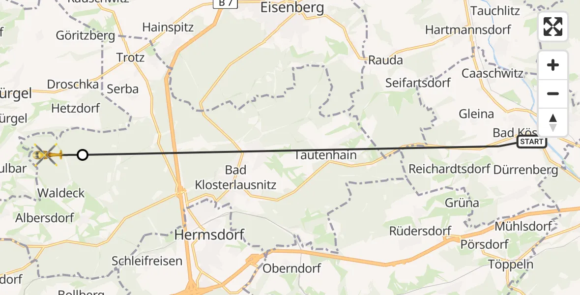 Flugroute Rettungshubschrauber Bad Köstritz - Waldeck, 15 August 2026, 18:18