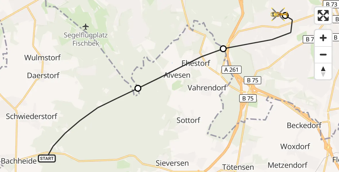 Flugroute Rettungshubschrauber Neu Wulmstorf - Asklepios Hospital Harburg, 15 August 2026, 18:28