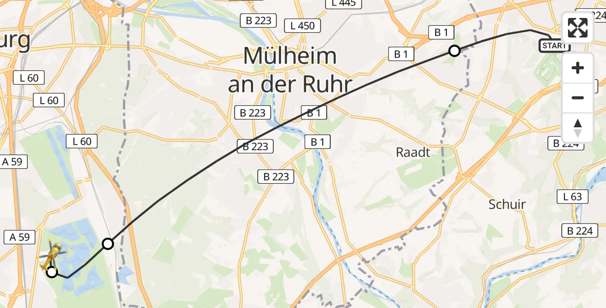 Flugroute Rettungshubschrauber Essen - Duisburg Air Rescue Hubschrauberlandeplatz (Christoph 9), 15 August 2026, 18:28