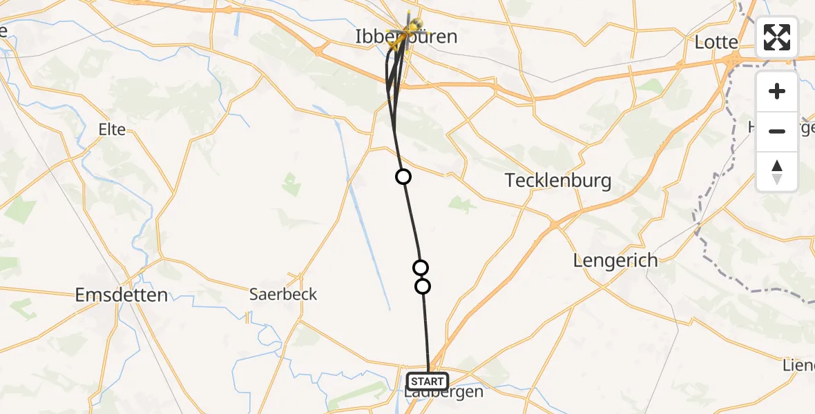 Flugroute Ambulanzhubschrauber Ladbergen - Ibbenbüren, 15 August 2026, 18:47