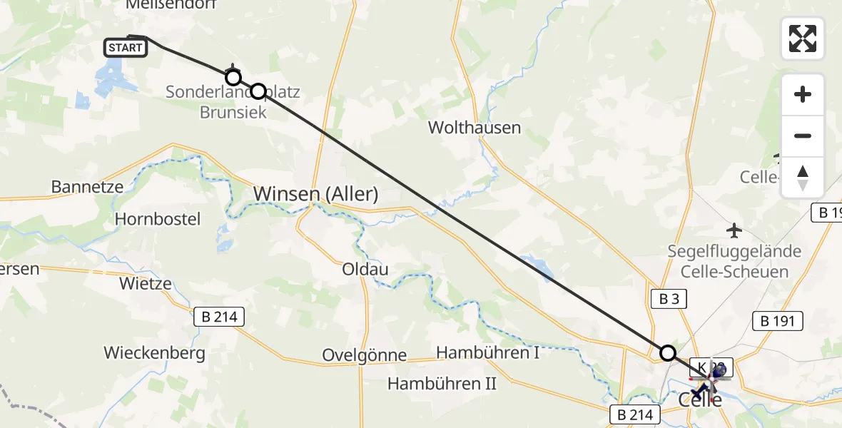 Flugroute Polizeihubschrauber Winsen (Aller) - Celle, 15 August 2026, 18:51