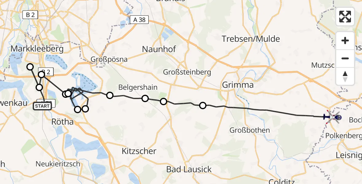 Flugroute Polizeihubschrauber Böhlen - Leisnig, 15 August 2026, 18:52