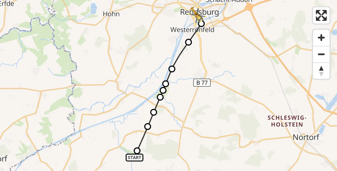 Flugroute Ambulanzhubschrauber Todenbüttel - Rendsburg, 15 August 2026, 18:57