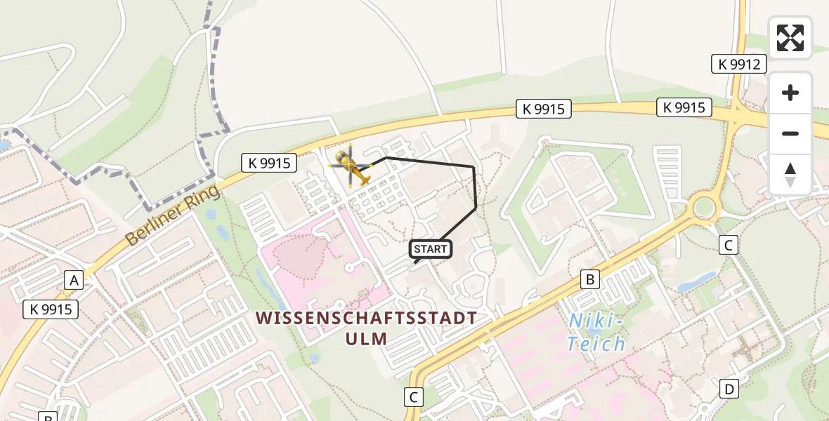 Flugroute Rettungshubschrauber Ulm Military Hospital Emergency - ADAC Air Rescue Station Ulm (Christoph 22), 15 August 2026, 18:59