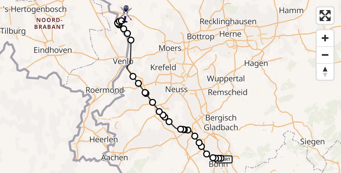 Flugroute Polizeihubschrauber Sankt Augustin - Weeze, 15 August 2026, 19:02