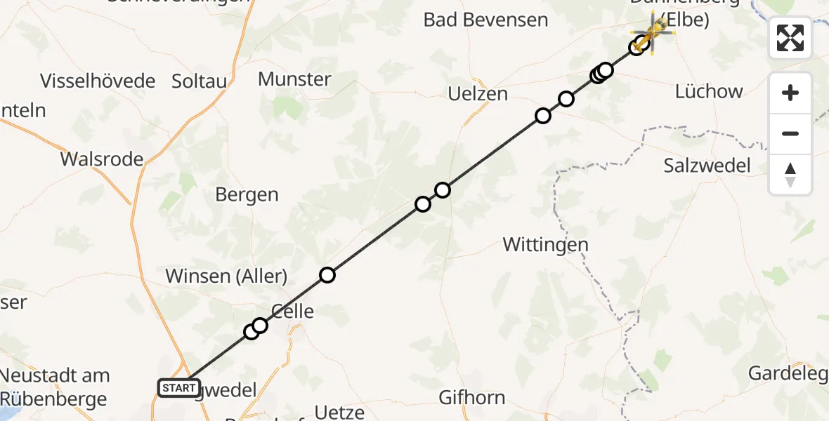 Flugroute Rettungshubschrauber Burgwedel - Jameln, 15 August 2026, 19:46