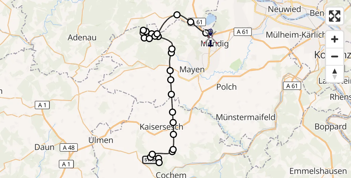 Flugroute Polizeihubschrauber Cochem - Mendig, 15 August 2026, 20:10