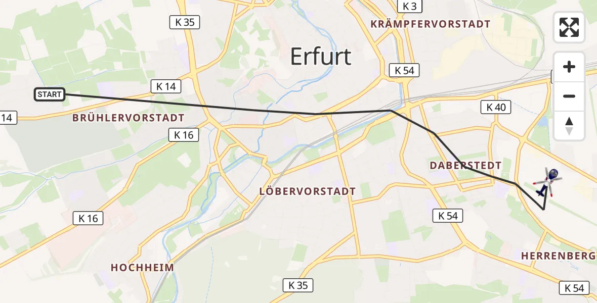 Flugroute Polizeihubschrauber Erfurt - Erfurt, 15 August 2026, 21:03