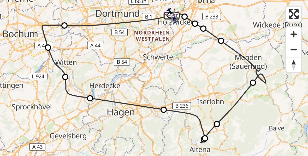 Flugroute Polizeihubschrauber Dortmund Flughafen - Dortmund Flughafen, 15 August 2026, 21:04
