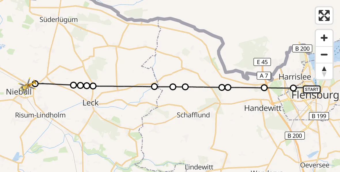 Flugroute Ambulanzhubschrauber Flensburg - Niebüll, 15 August 2026, 21:11