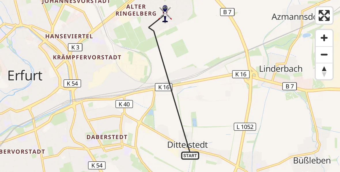 Flugroute Polizeihubschrauber Erfurt - Erfurt, 15 August 2026, 21:18