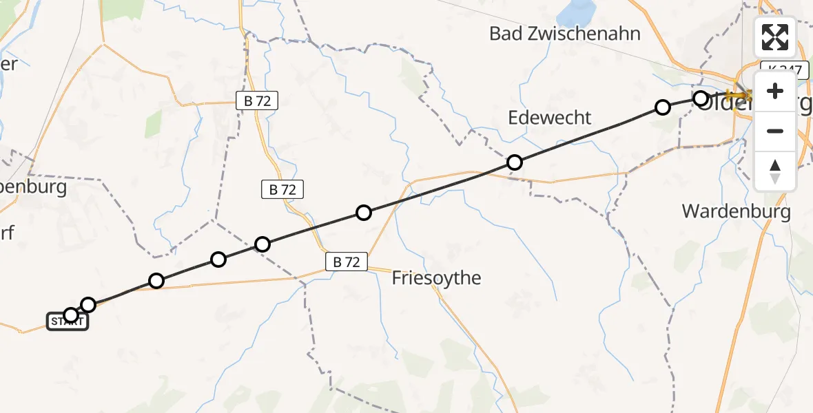 Flugroute Ambulanzhubschrauber Surwold - Oldenburg (Oldb), 15 August 2026, 21:21