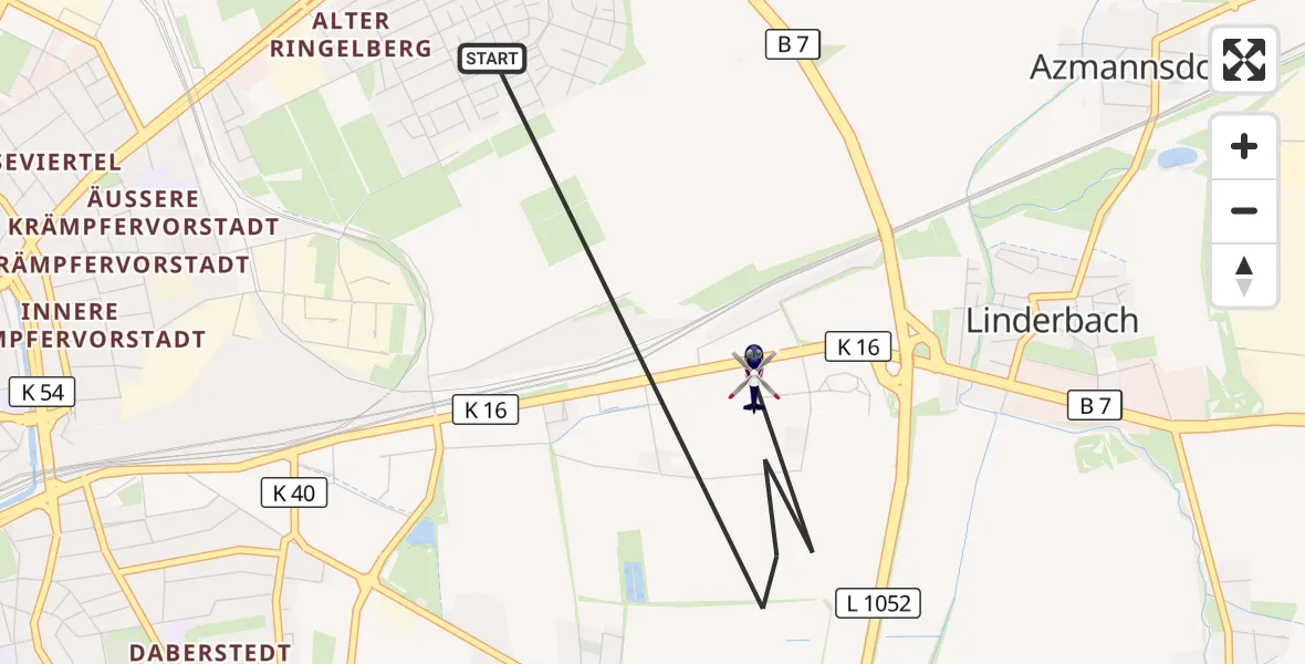 Flugroute Polizeihubschrauber Erfurt - Erfurt, 15 August 2026, 21:22