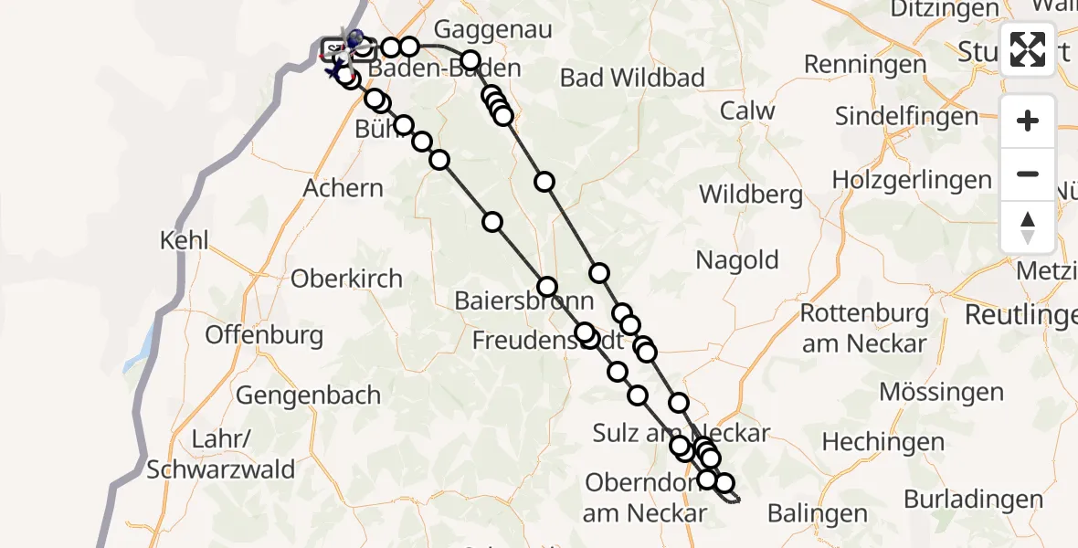 Flugroute Polizeihubschrauber Karlsruhe Baden-Baden Flughafen - Karlsruhe Baden-Baden Flughafen, 15 August 2026, 21:28