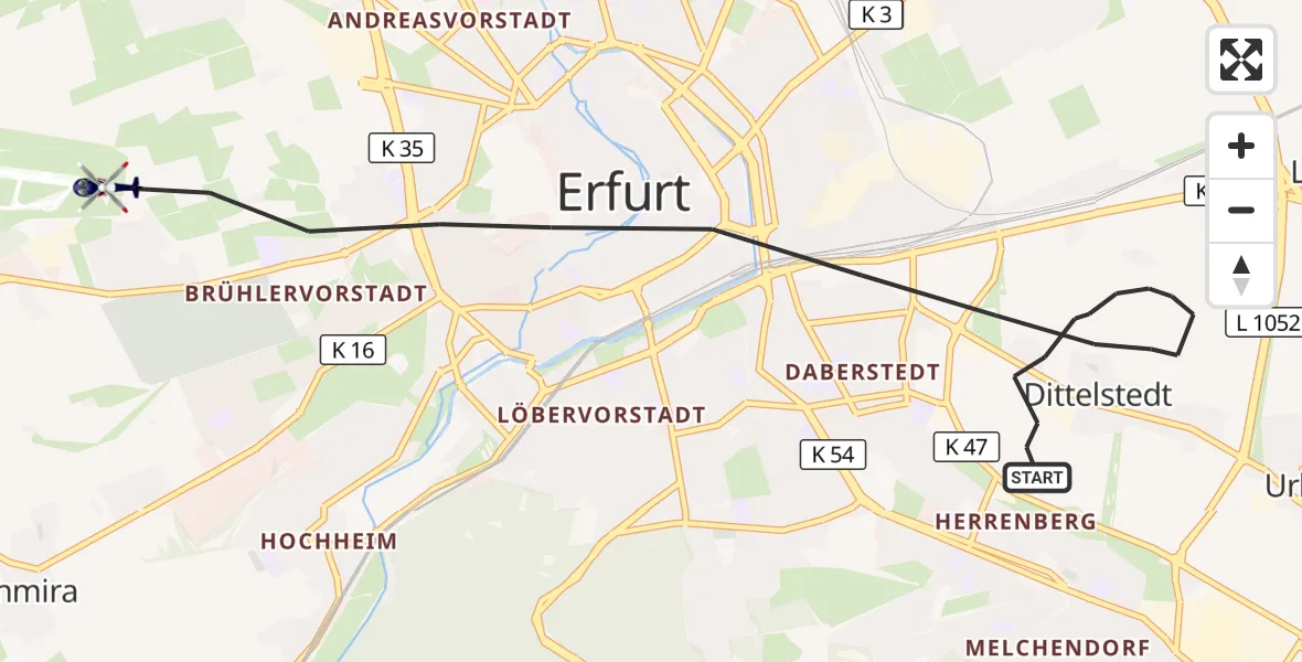 Flugroute Polizeihubschrauber Erfurt - Erfurt-Weimar Flughafen, 15 August 2026, 21:34