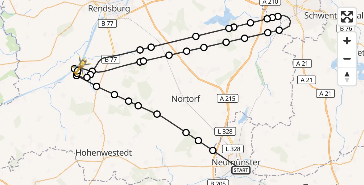 Flugroute Ambulanzhubschrauber Neumünster - Hörsten, 15 August 2026, 22:14