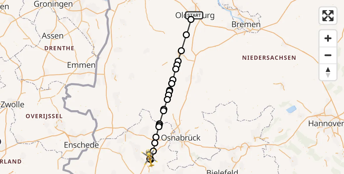 Flugroute Ambulanzhubschrauber Oldenburg (Oldb) - Christoph  Westfalen-ADAC, 15 August 2026, 22:17
