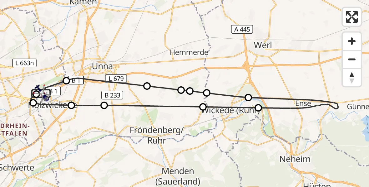 Flugroute Polizeihubschrauber Dortmund Flughafen - Dortmund Flughafen, 16 August 2026, 01:58