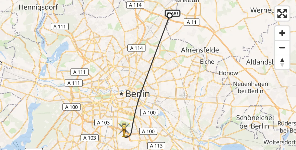 Flugroute Rettungshubschrauber Helios Clinic Berlin-Buch - Berlin, 16 August 2026, 04:01